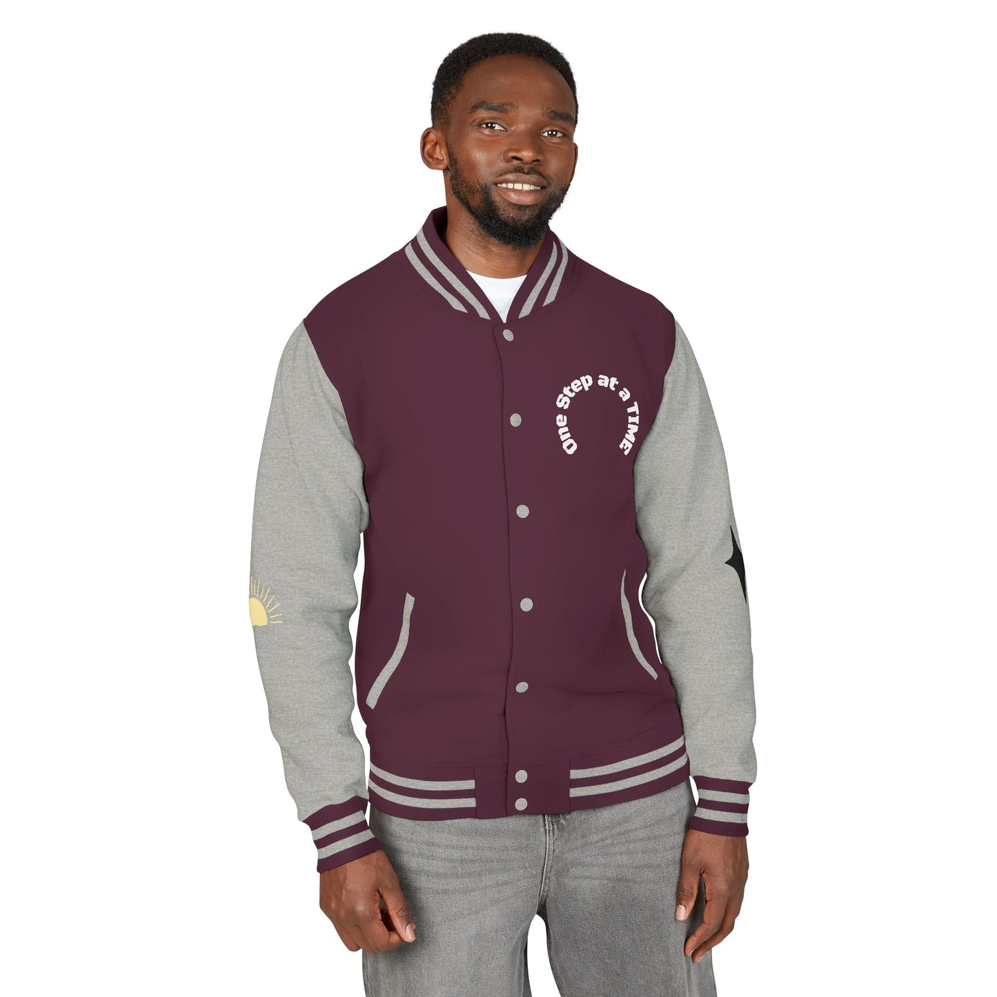 Letterman Jacket — Retro Sunset Shield Logo Varsity Jacket