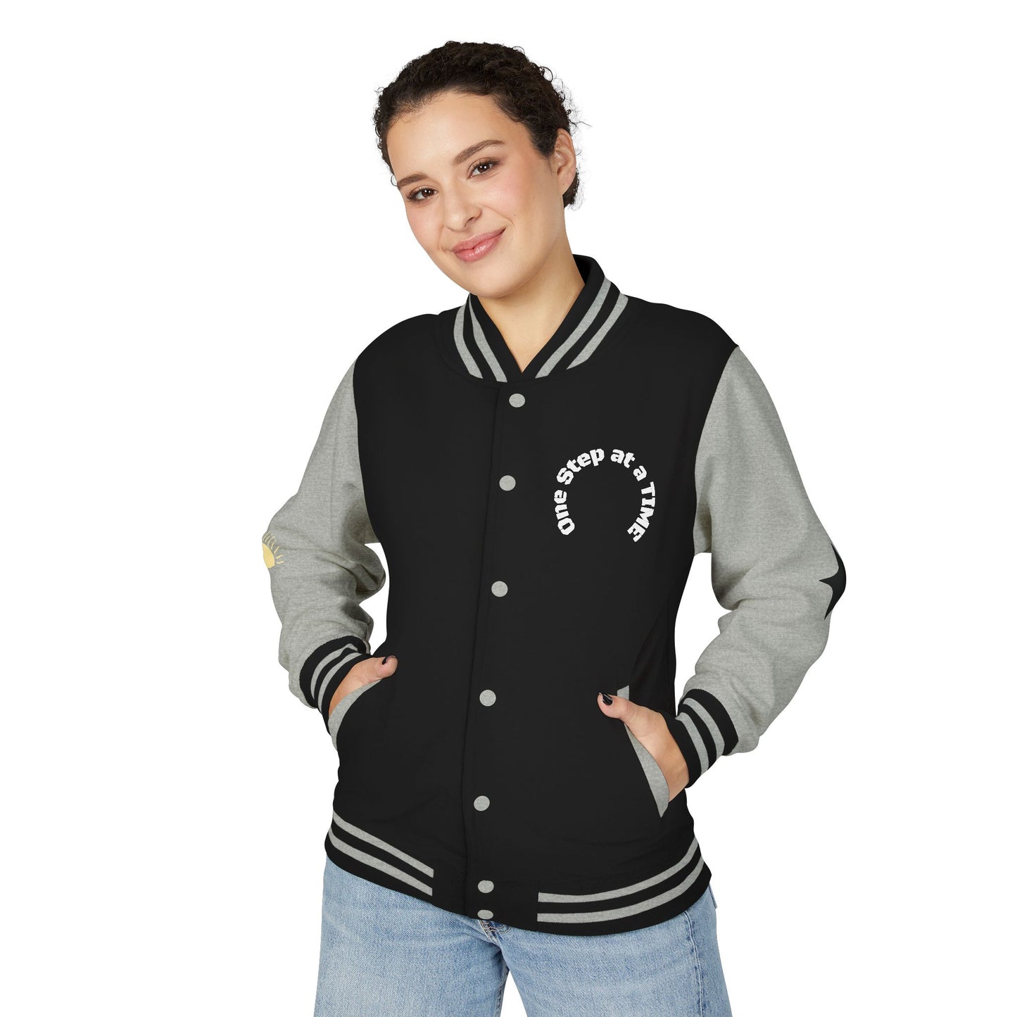 Letterman Jacket — Retro Sunset Shield Logo Varsity Jacket