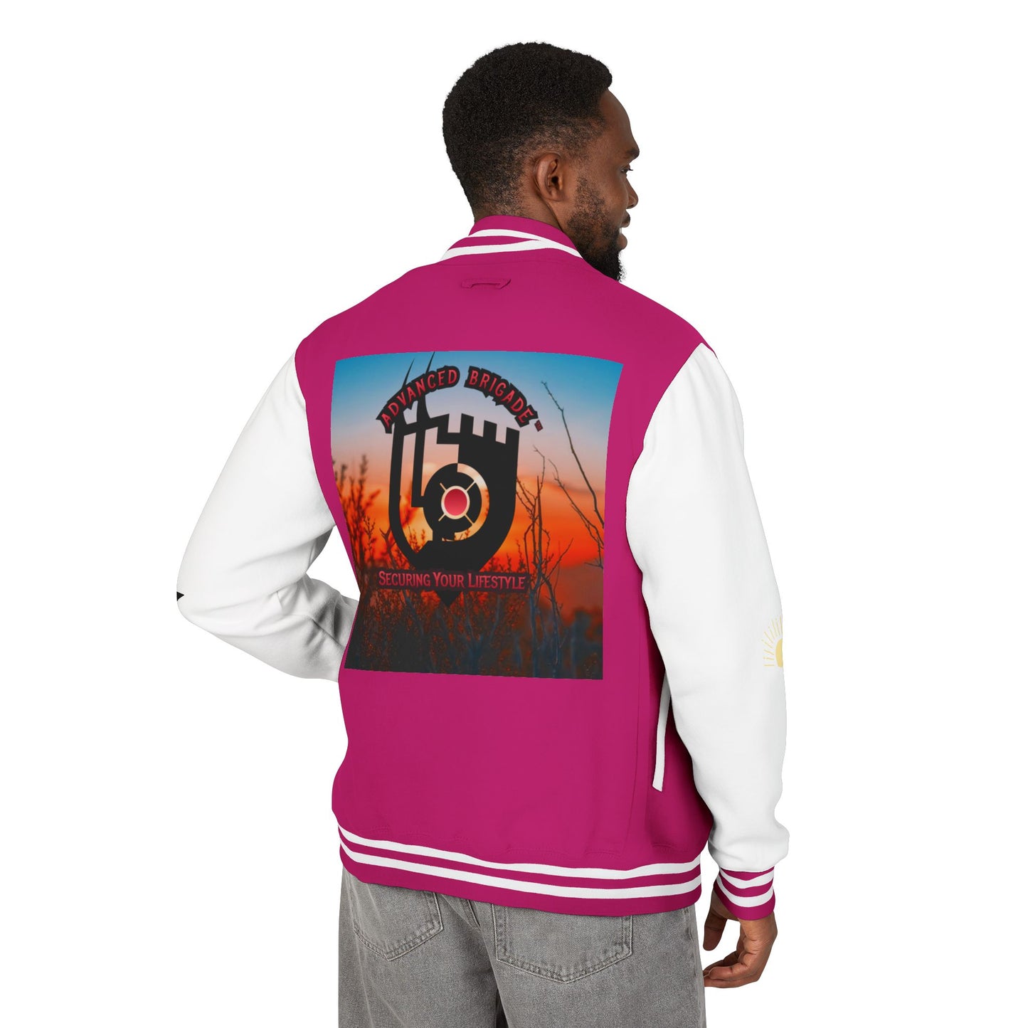 Letterman Jacket — Retro Sunset Shield Logo Varsity Jacket