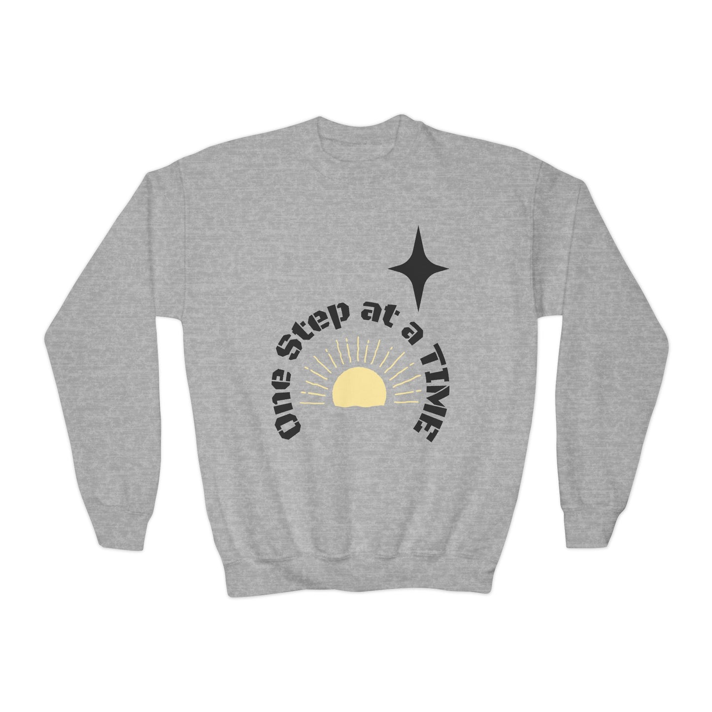 Youth Crewneck Sweatshirt — "One Step at a Time" Sunrise Graphic