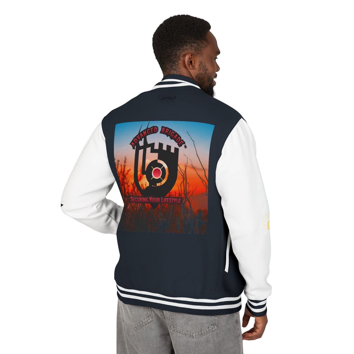 Letterman Jacket — Retro Sunset Shield Logo Varsity Jacket