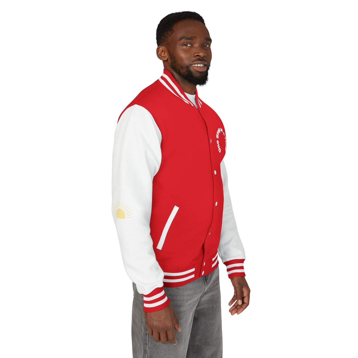 Letterman Jacket — Retro Sunset Shield Logo Varsity Jacket