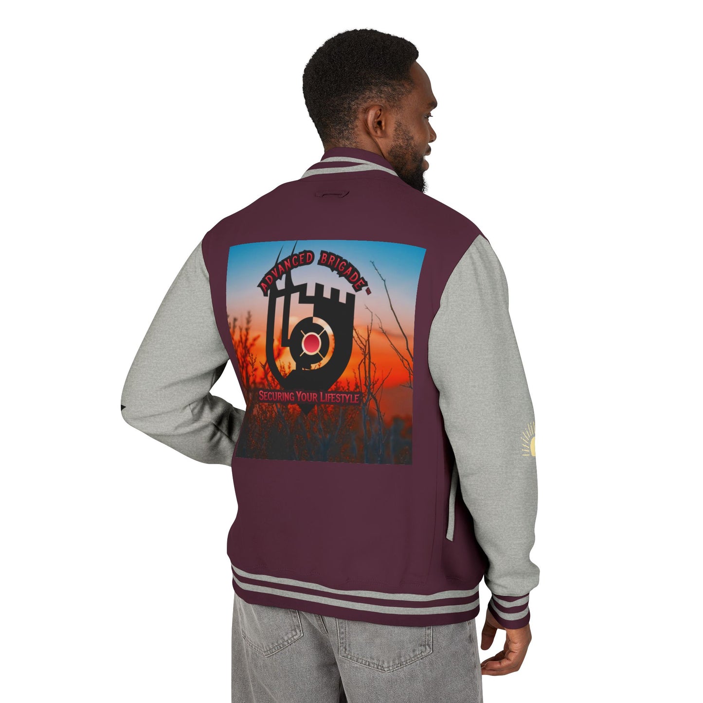 Letterman Jacket — Retro Sunset Shield Logo Varsity Jacket