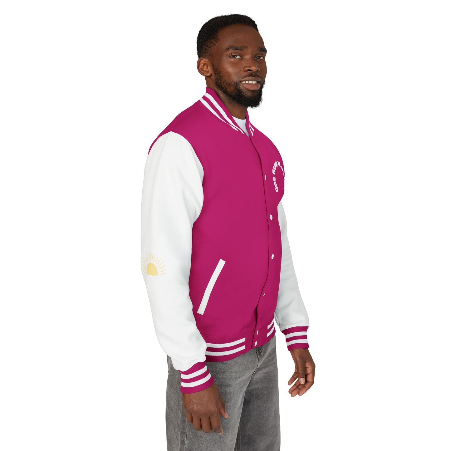 Letterman Jacket — Retro Sunset Shield Logo Varsity Jacket