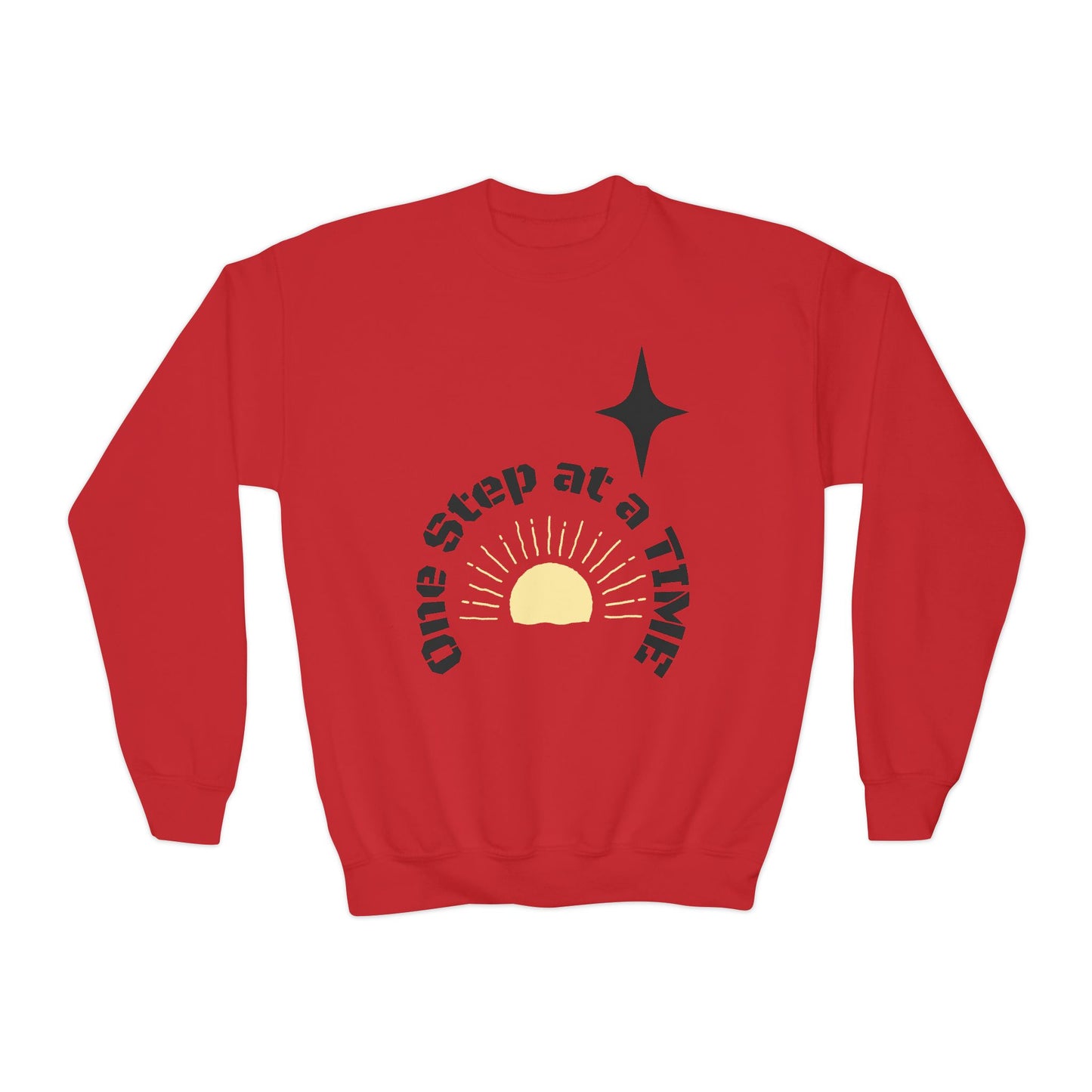 Youth Crewneck Sweatshirt — "One Step at a Time" Sunrise Graphic