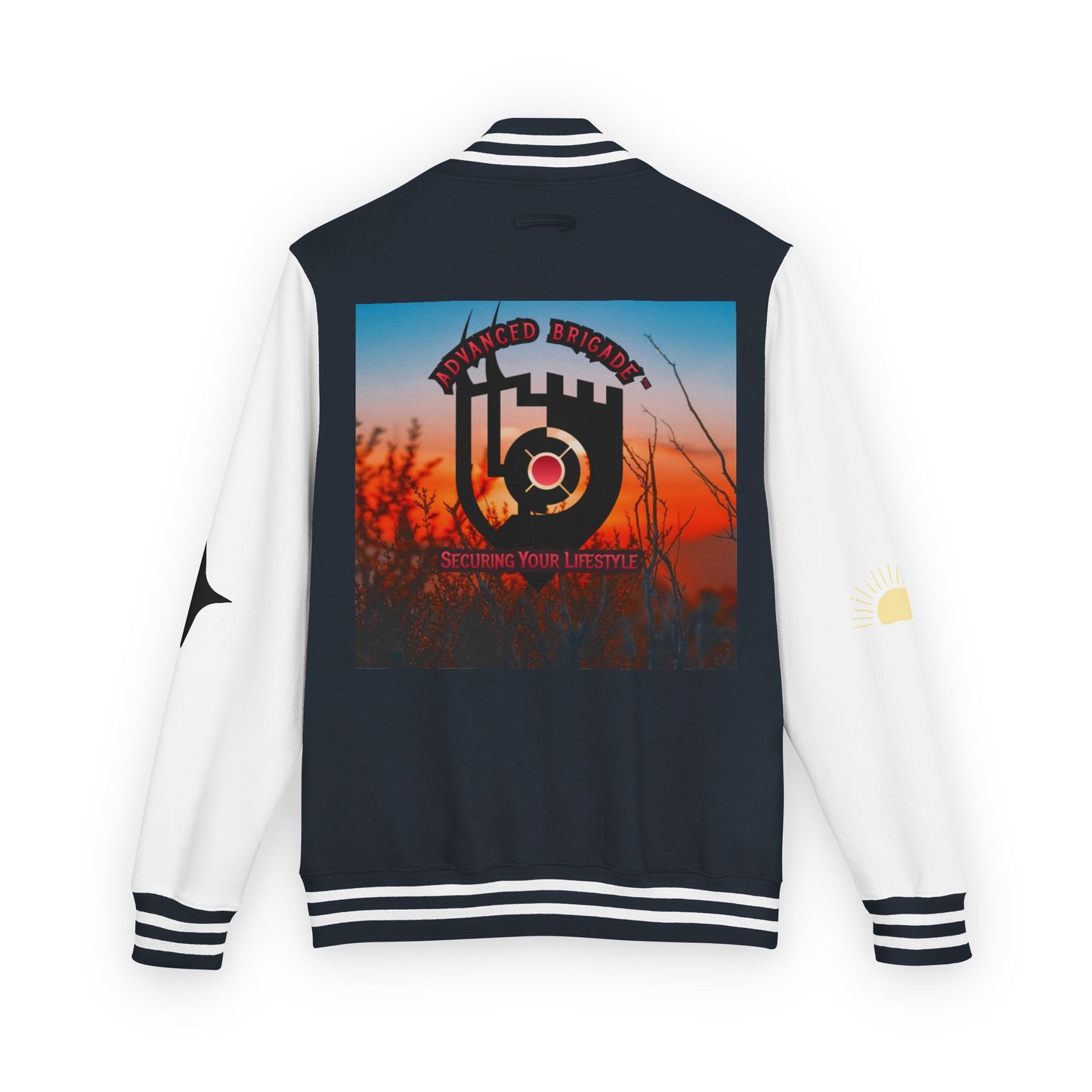 Letterman Jacket — Retro Sunset Shield Logo Varsity Jacket
