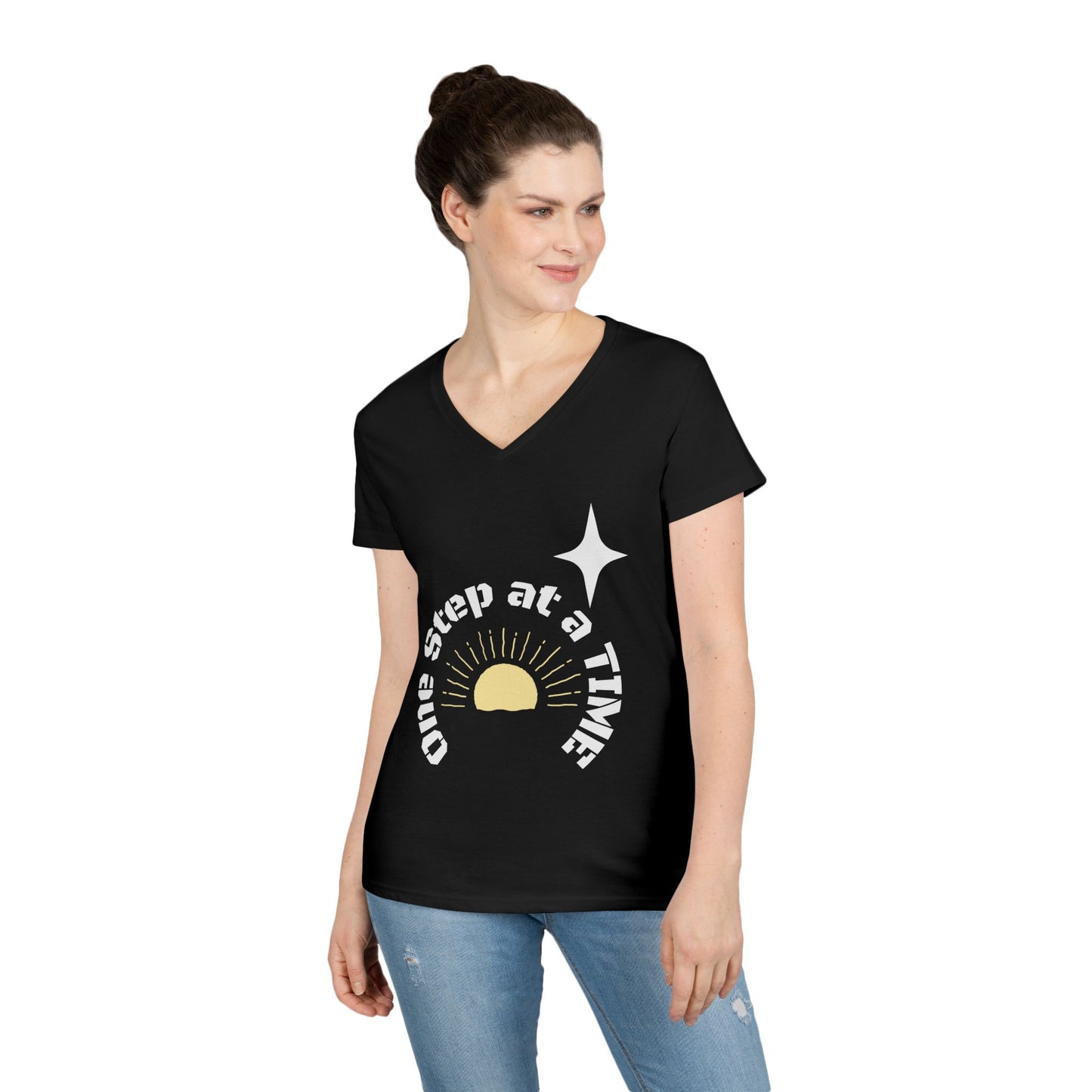 One Step at a Time V-Neck Tee — Inspirational Women’s Graphic T-Shirt