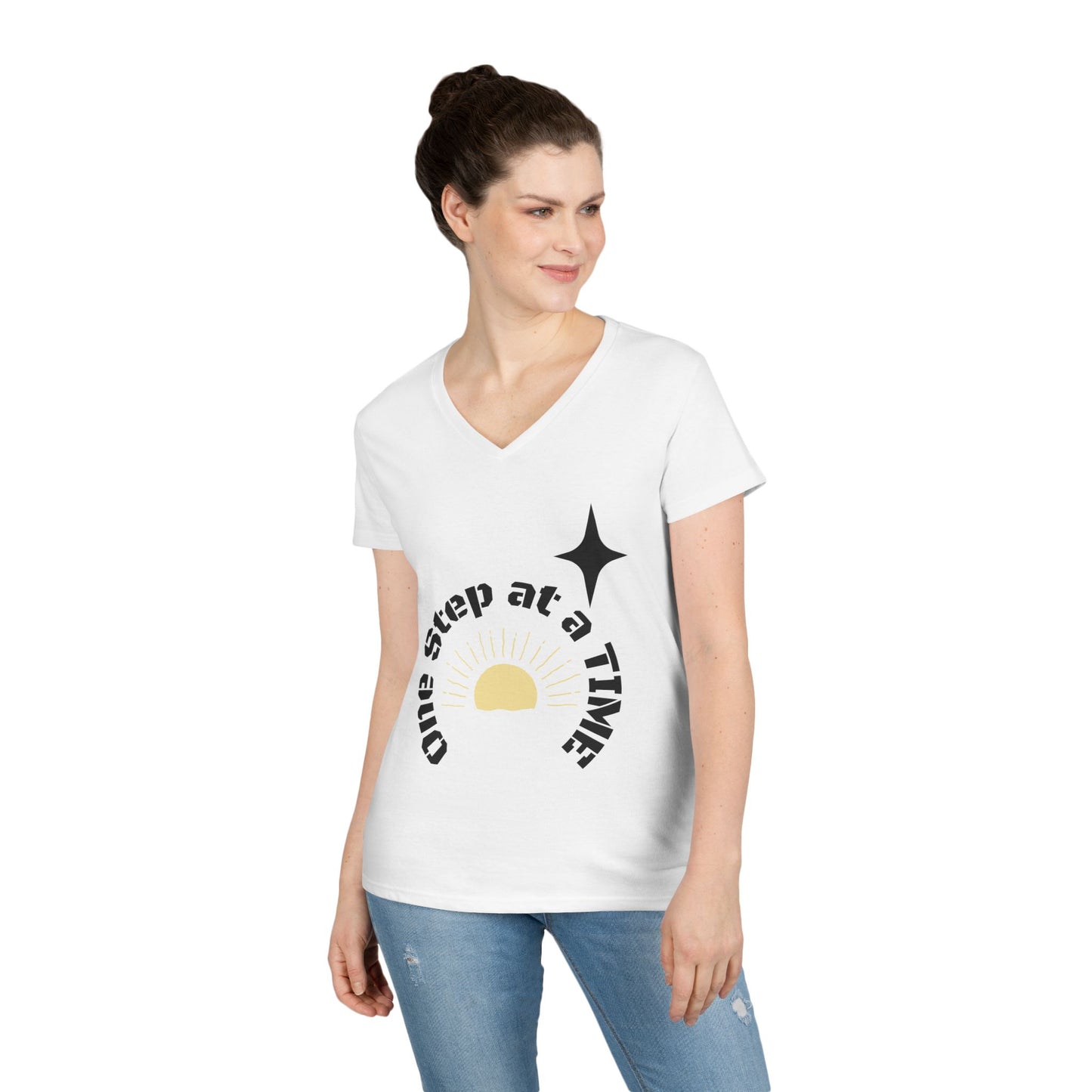 One Step at a Time V-Neck Tee — Inspirational Women’s Graphic T-Shirt