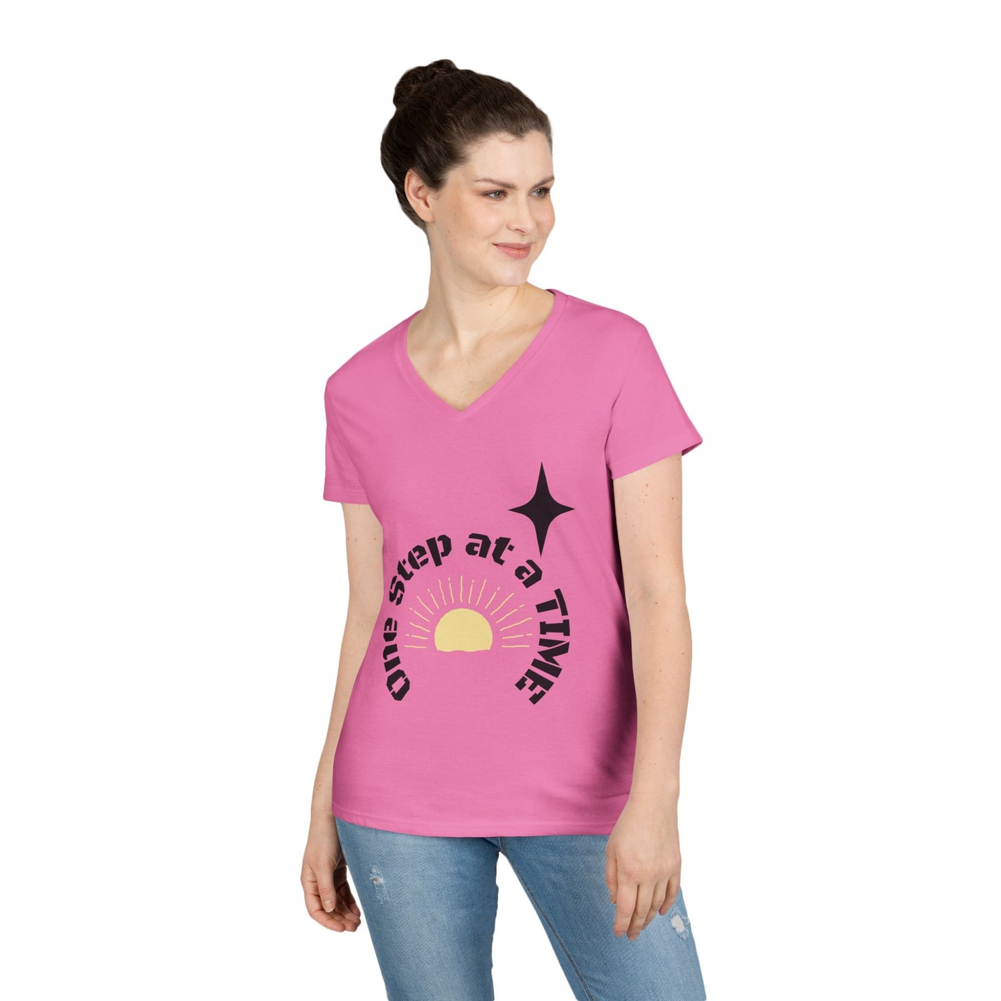 One Step at a Time V-Neck Tee — Inspirational Women’s Graphic T-Shirt