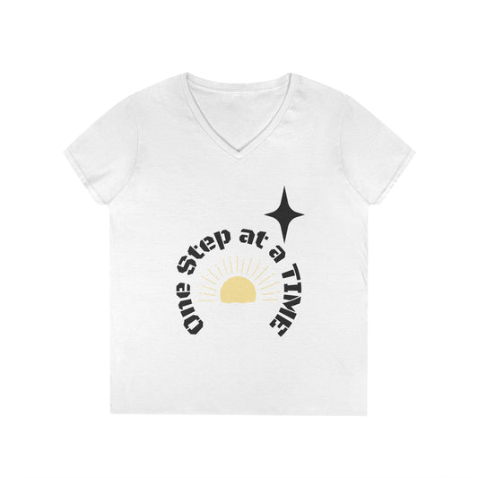 One Step at a Time V-Neck Tee — Inspirational Women’s Graphic T-Shirt