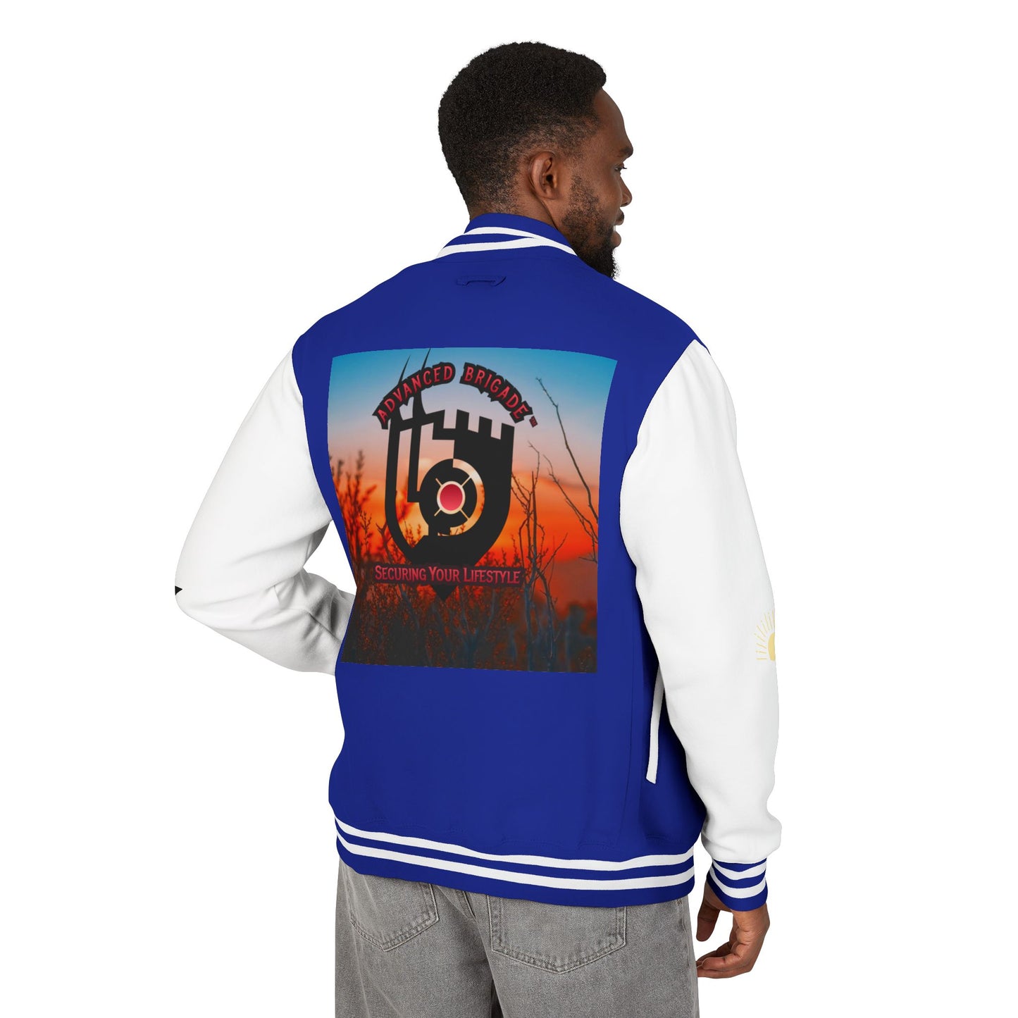 Letterman Jacket — Retro Sunset Shield Logo Varsity Jacket