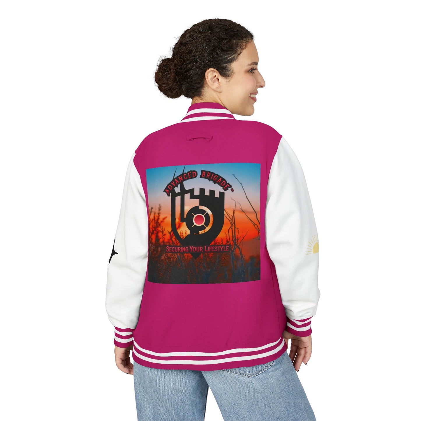 Letterman Jacket — Retro Sunset Shield Logo Varsity Jacket