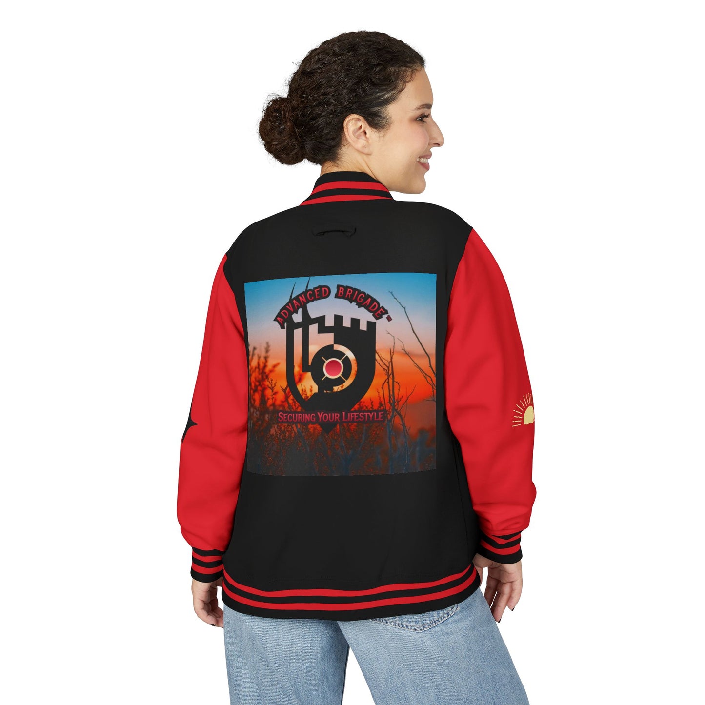 Letterman Jacket — Retro Sunset Shield Logo Varsity Jacket