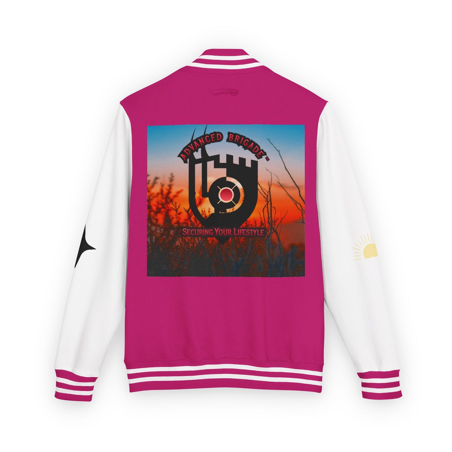 Letterman Jacket — Retro Sunset Shield Logo Varsity Jacket