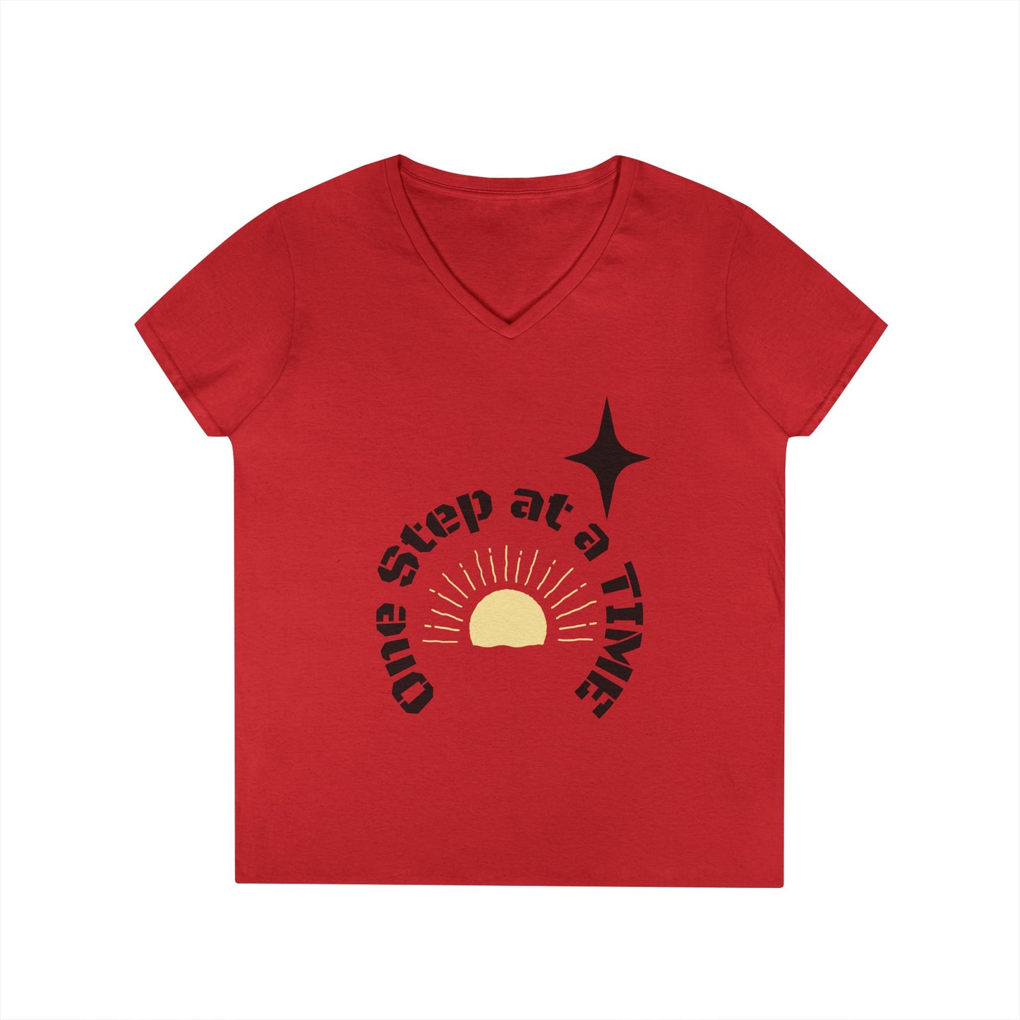 One Step at a Time V-Neck Tee — Inspirational Women’s Graphic T-Shirt