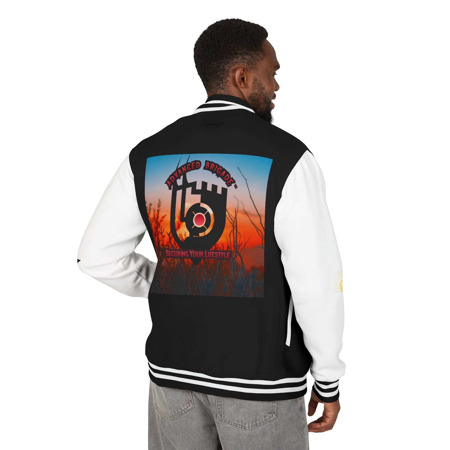 Letterman Jacket — Retro Sunset Shield Logo Varsity Jacket