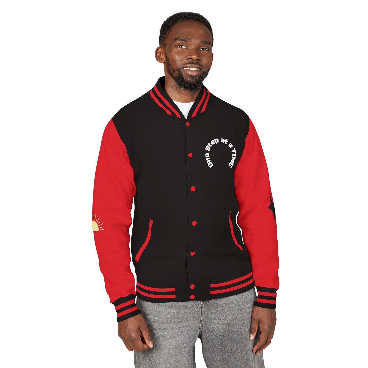 Letterman Jacket — Retro Sunset Shield Logo Varsity Jacket