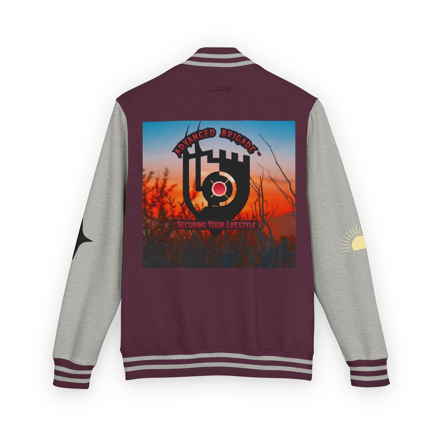 Letterman Jacket — Retro Sunset Shield Logo Varsity Jacket