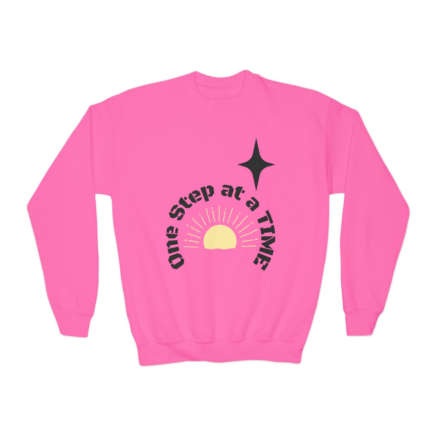 Youth Crewneck Sweatshirt — "One Step at a Time" Sunrise Graphic