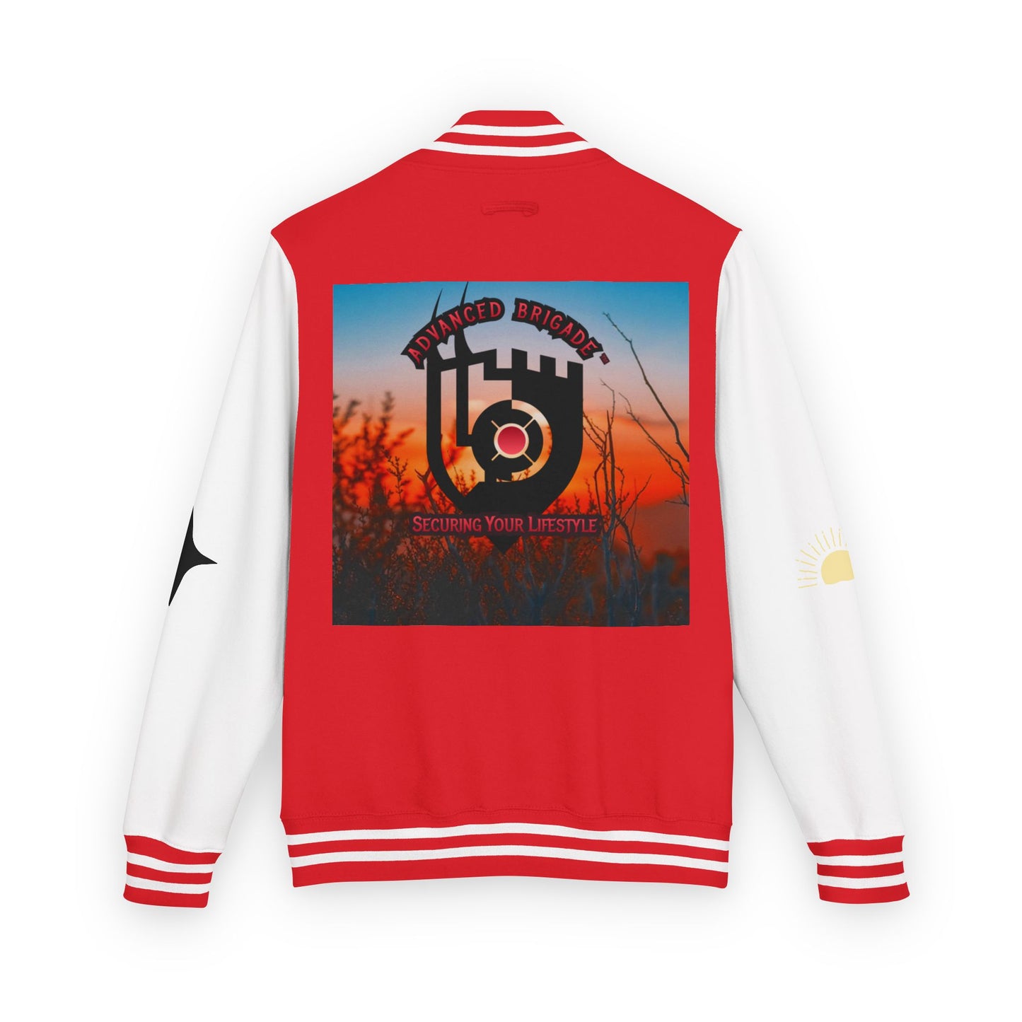 Letterman Jacket — Retro Sunset Shield Logo Varsity Jacket