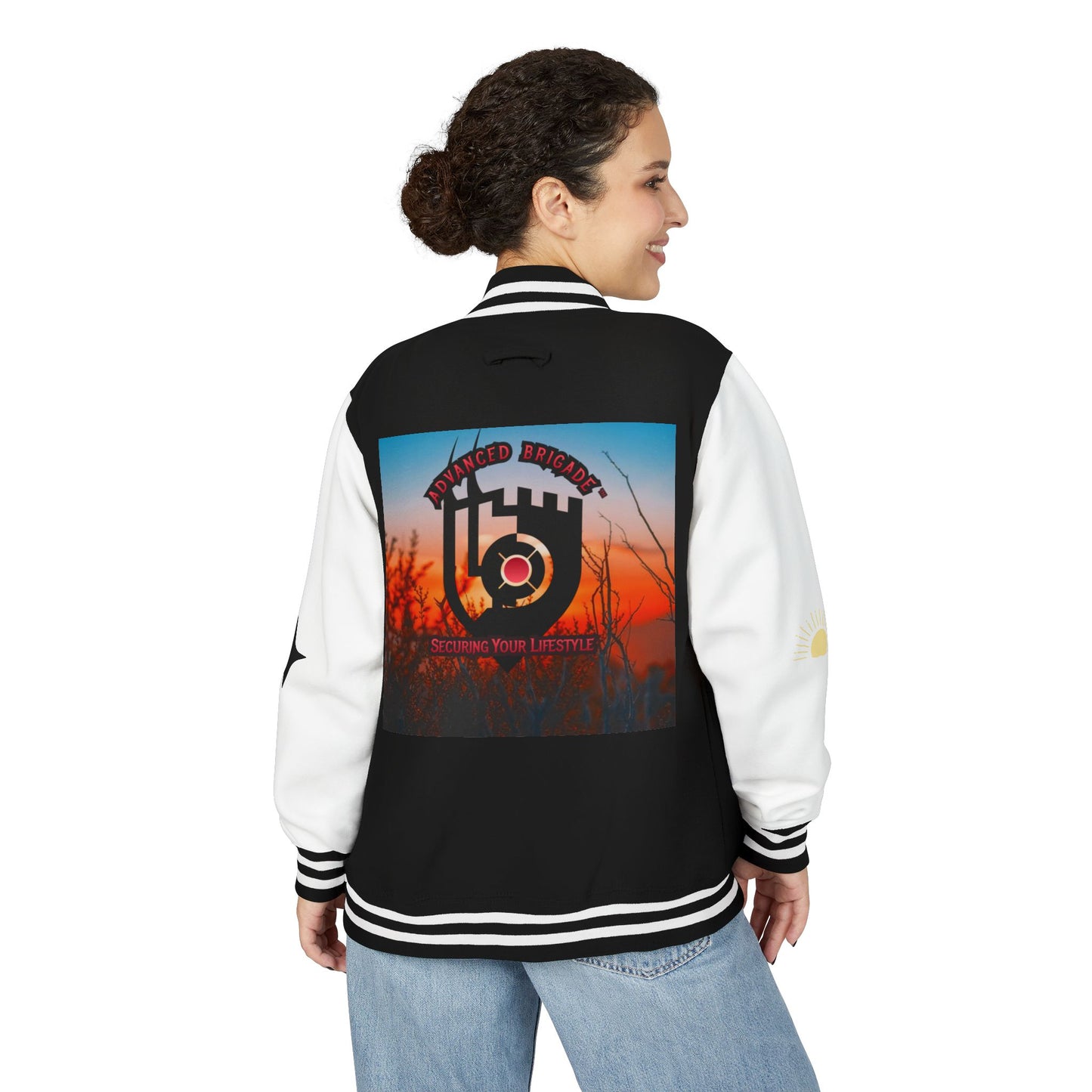 Letterman Jacket — Retro Sunset Shield Logo Varsity Jacket