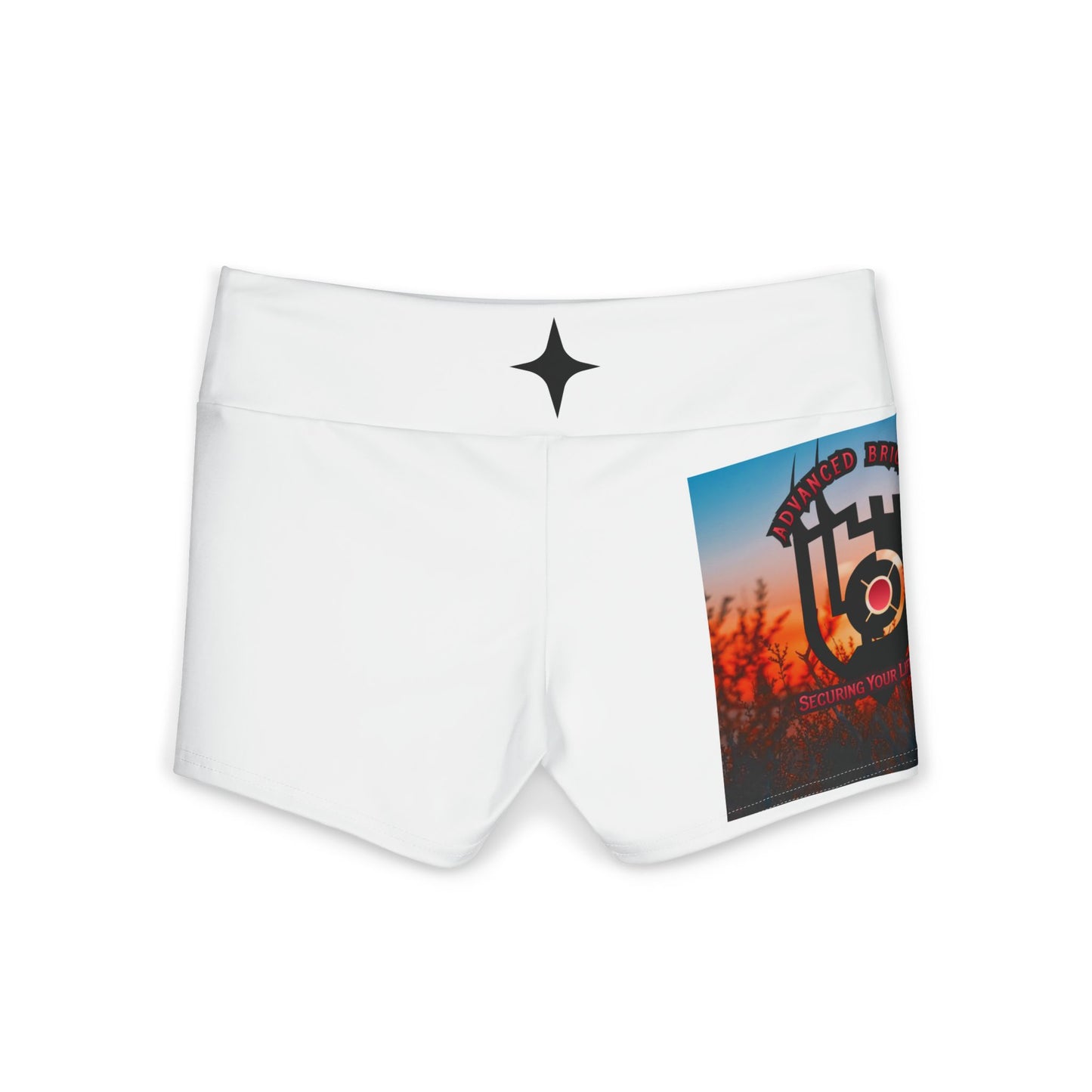 Yoga Shorts — 'One Step at a TIME' Motivational Sunset Print