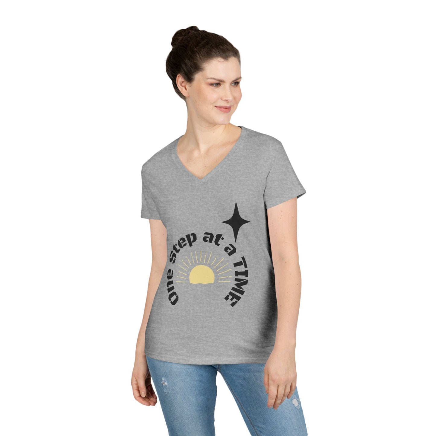 One Step at a Time V-Neck Tee — Inspirational Women’s Graphic T-Shirt