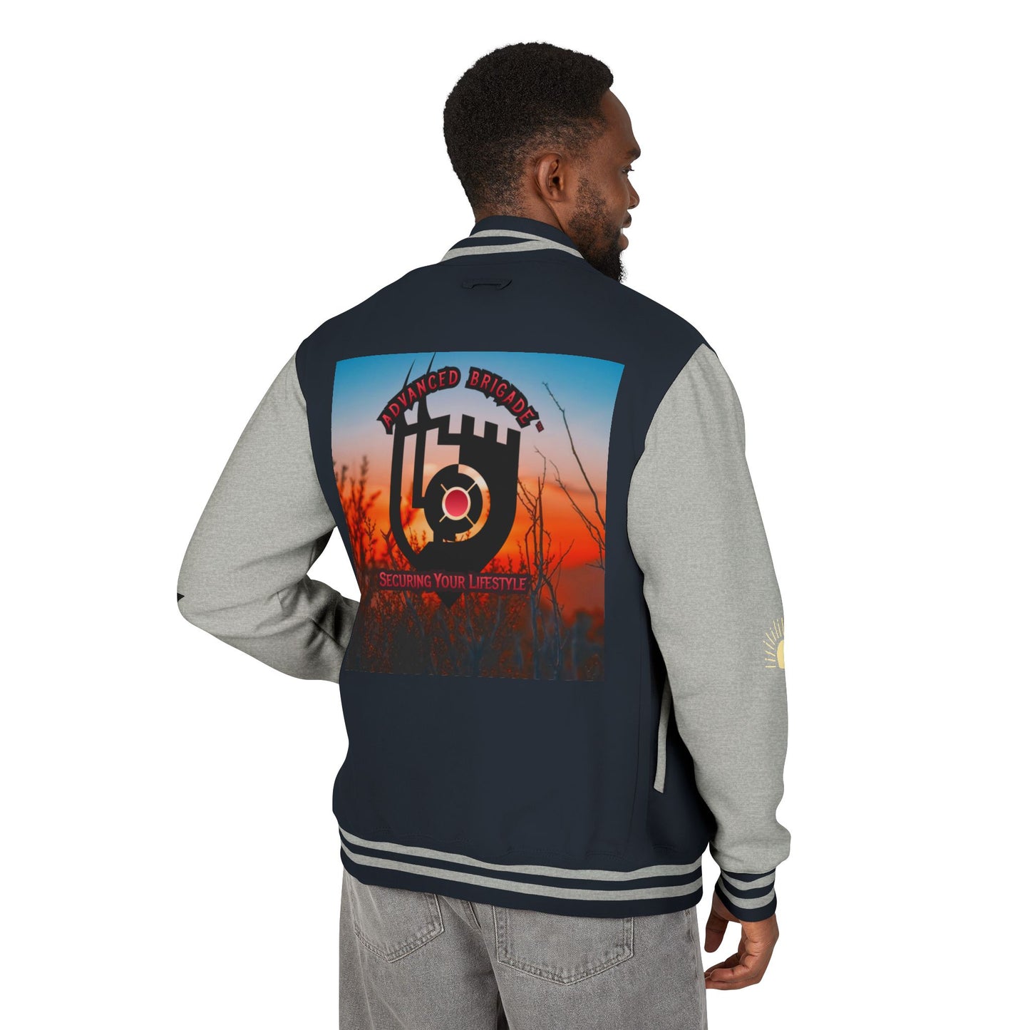 Letterman Jacket — Retro Sunset Shield Logo Varsity Jacket