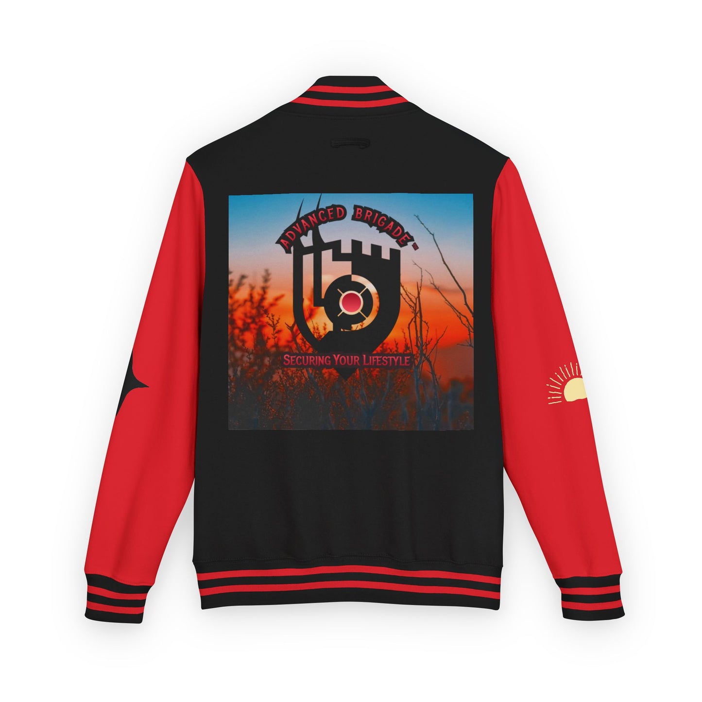 Letterman Jacket — Retro Sunset Shield Logo Varsity Jacket