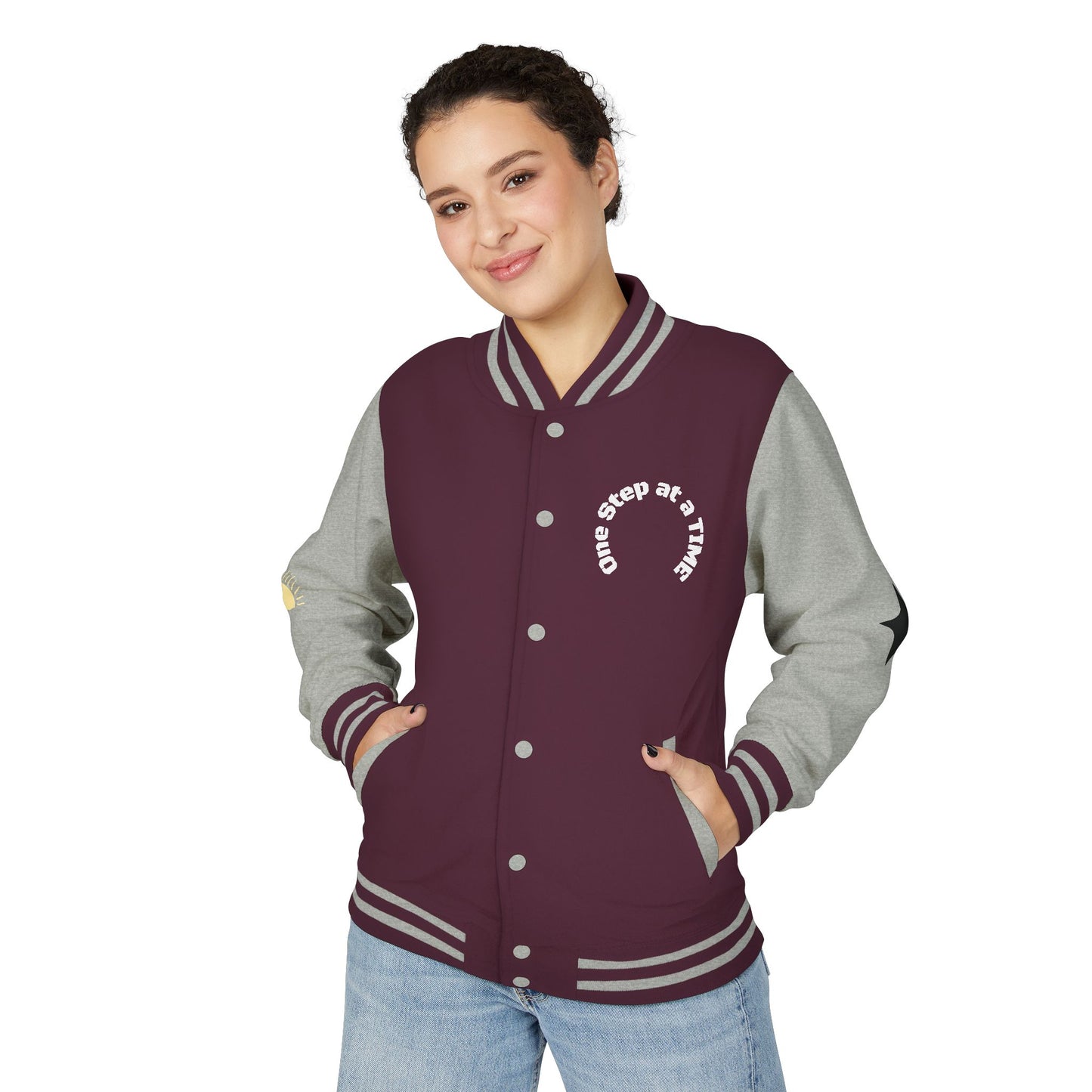 Letterman Jacket — Retro Sunset Shield Logo Varsity Jacket