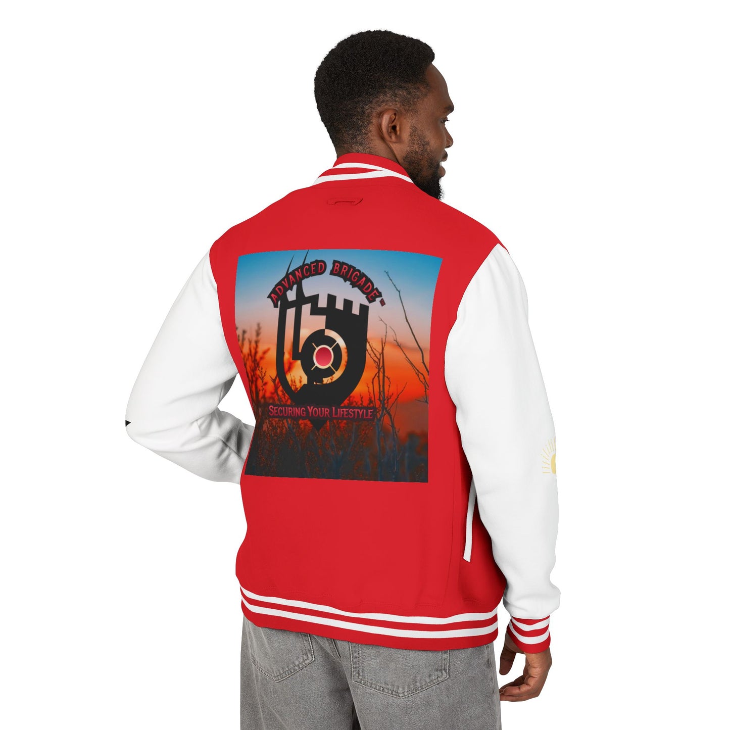 Letterman Jacket — Retro Sunset Shield Logo Varsity Jacket
