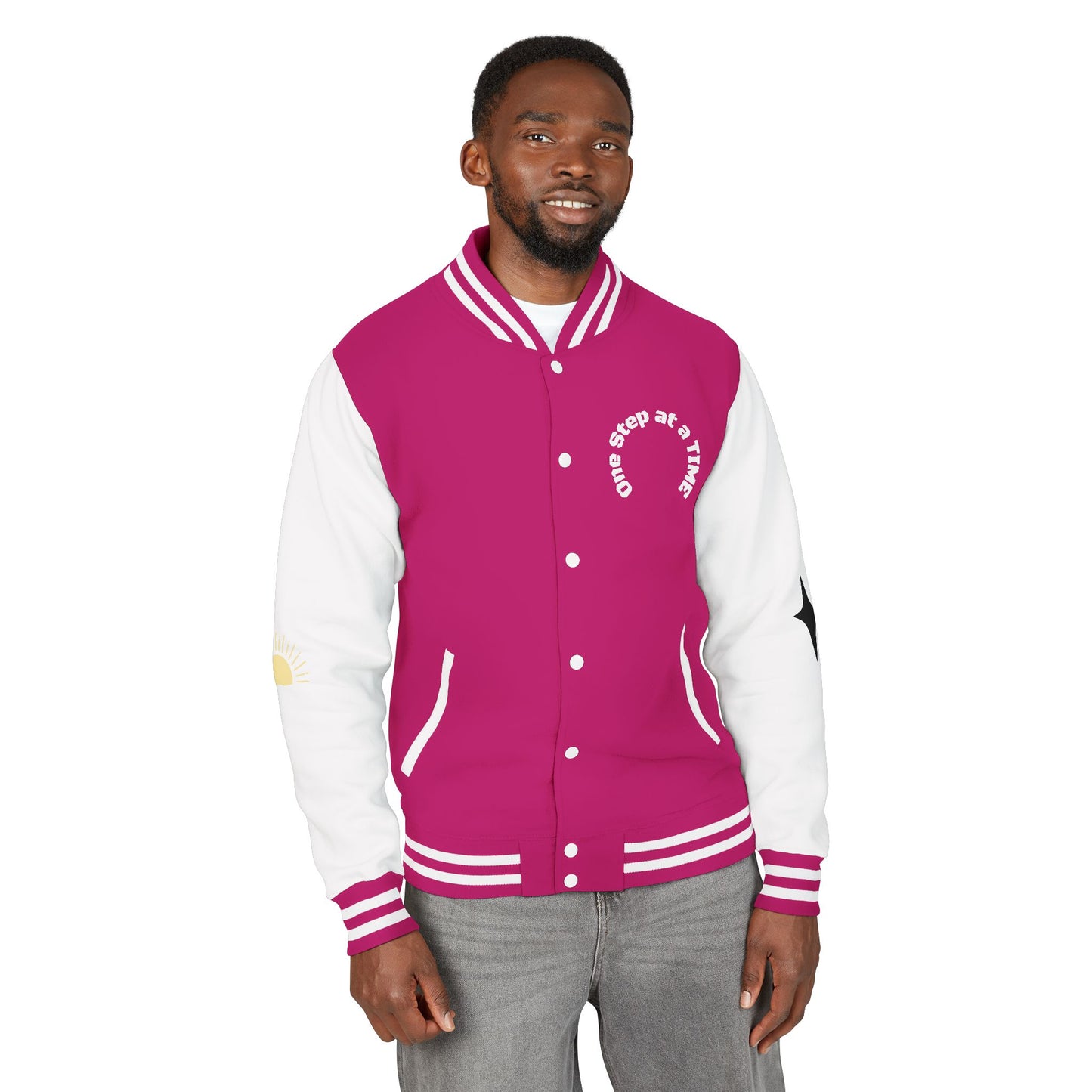 Letterman Jacket — Retro Sunset Shield Logo Varsity Jacket