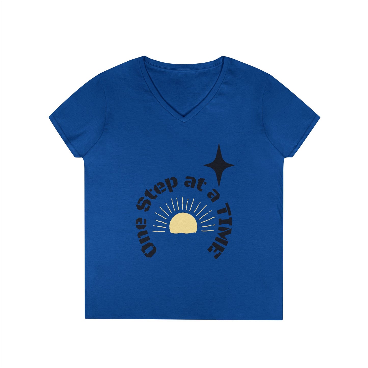 One Step at a Time V-Neck Tee — Inspirational Women’s Graphic T-Shirt