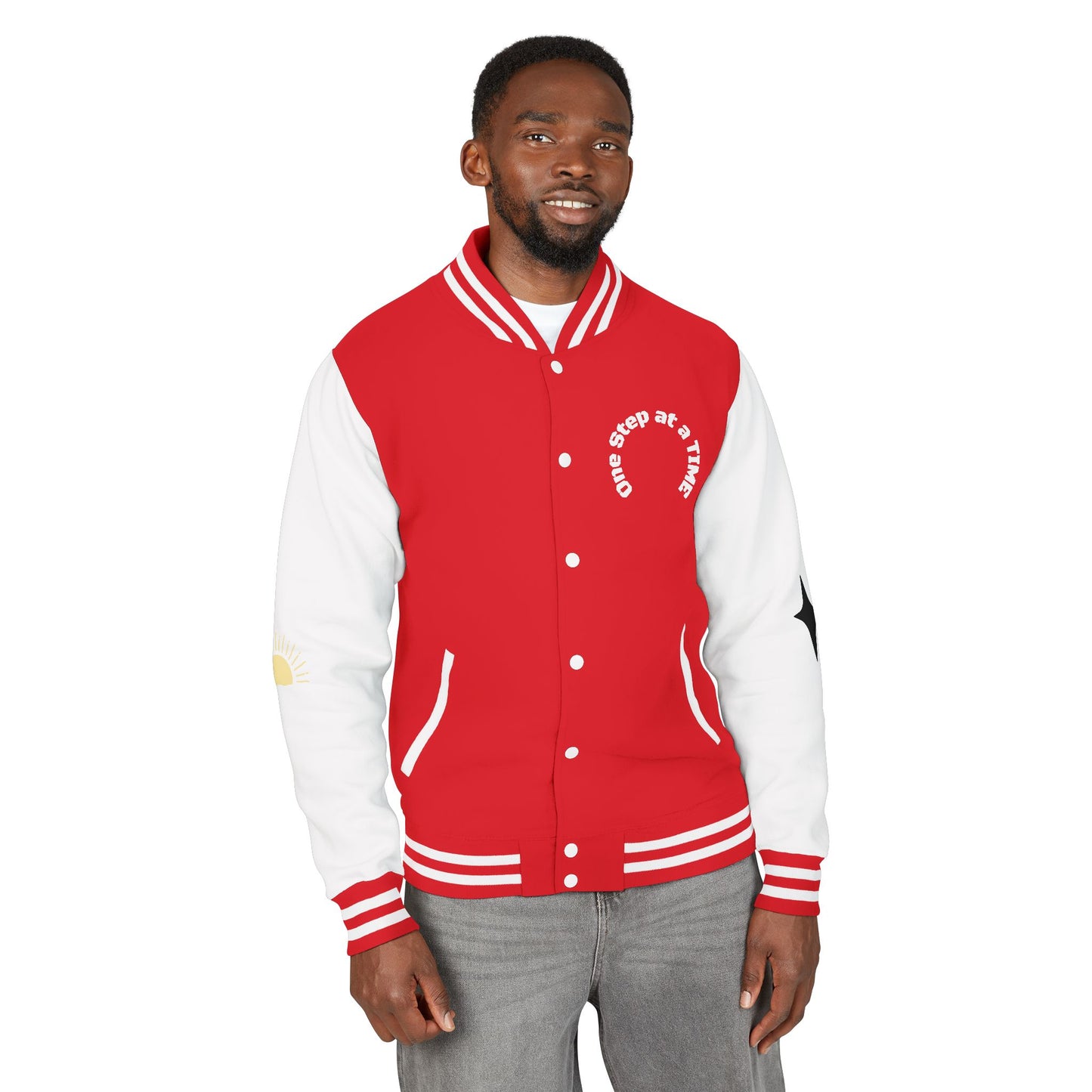 Letterman Jacket — Retro Sunset Shield Logo Varsity Jacket