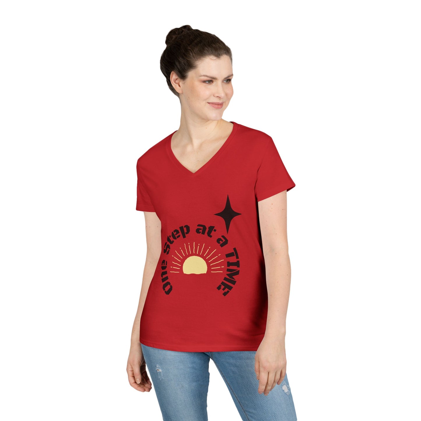 One Step at a Time V-Neck Tee — Inspirational Women’s Graphic T-Shirt