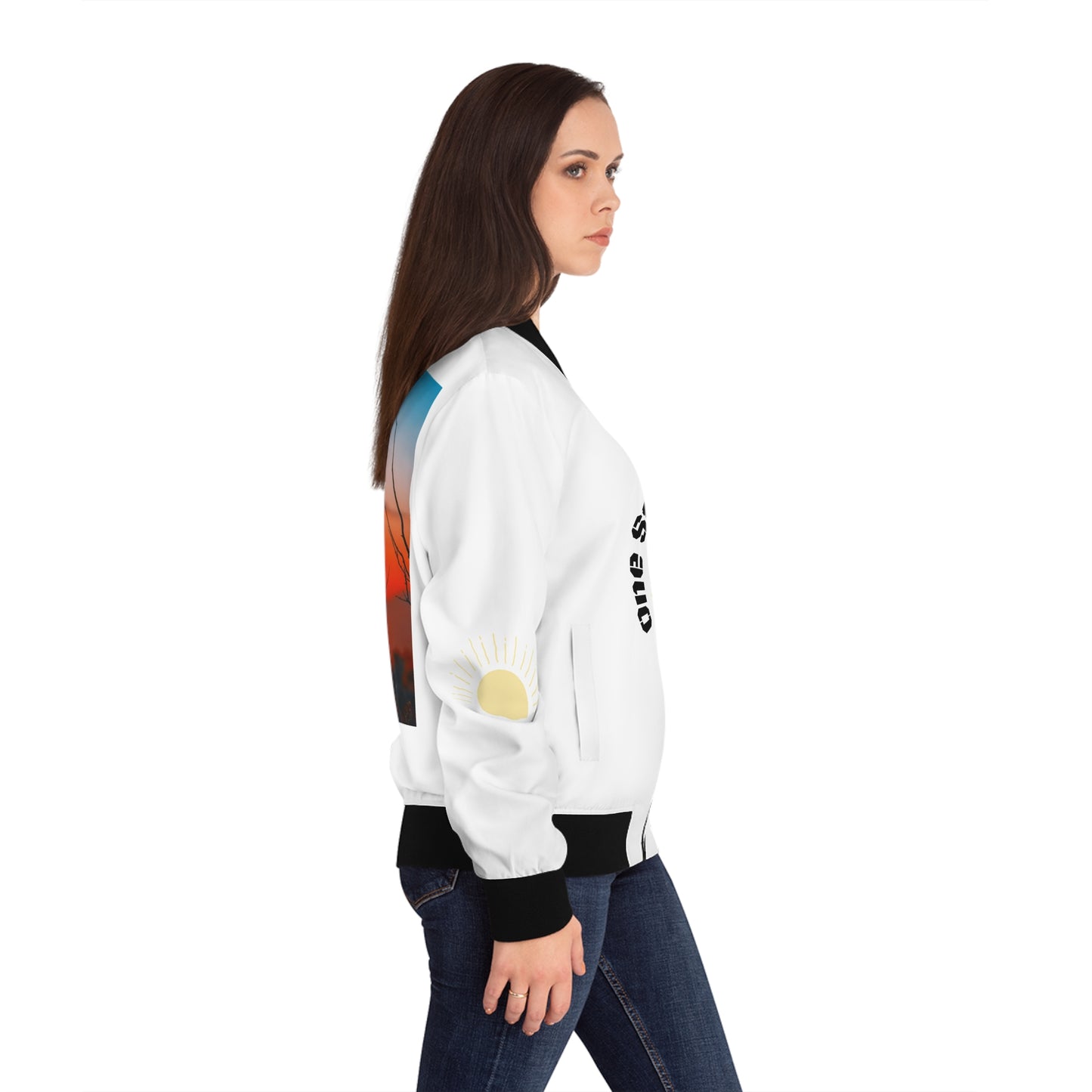 One Step at a Time Bomber Jacket — Sunrise Graphic Back Print