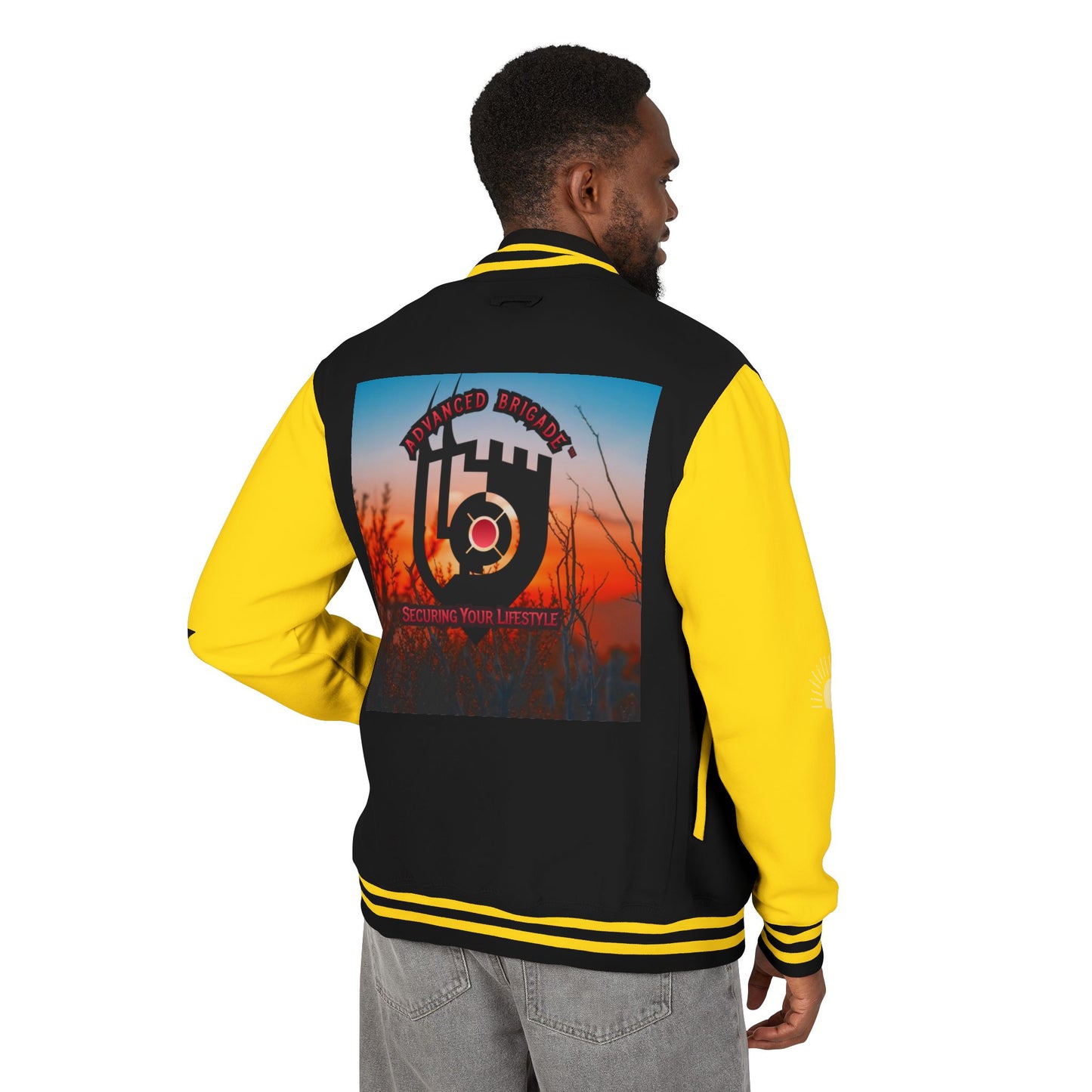 Letterman Jacket — Retro Sunset Shield Logo Varsity Jacket