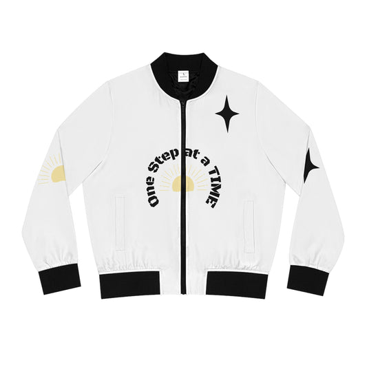 One Step at a Time Bomber Jacket — Sunrise Graphic Back Print