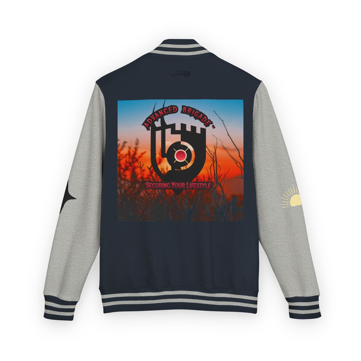 Letterman Jacket — Retro Sunset Shield Logo Varsity Jacket
