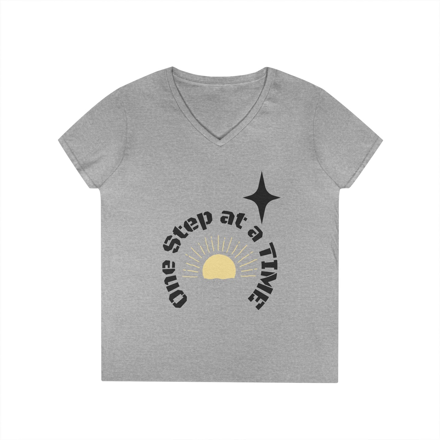 One Step at a Time V-Neck Tee — Inspirational Women’s Graphic T-Shirt