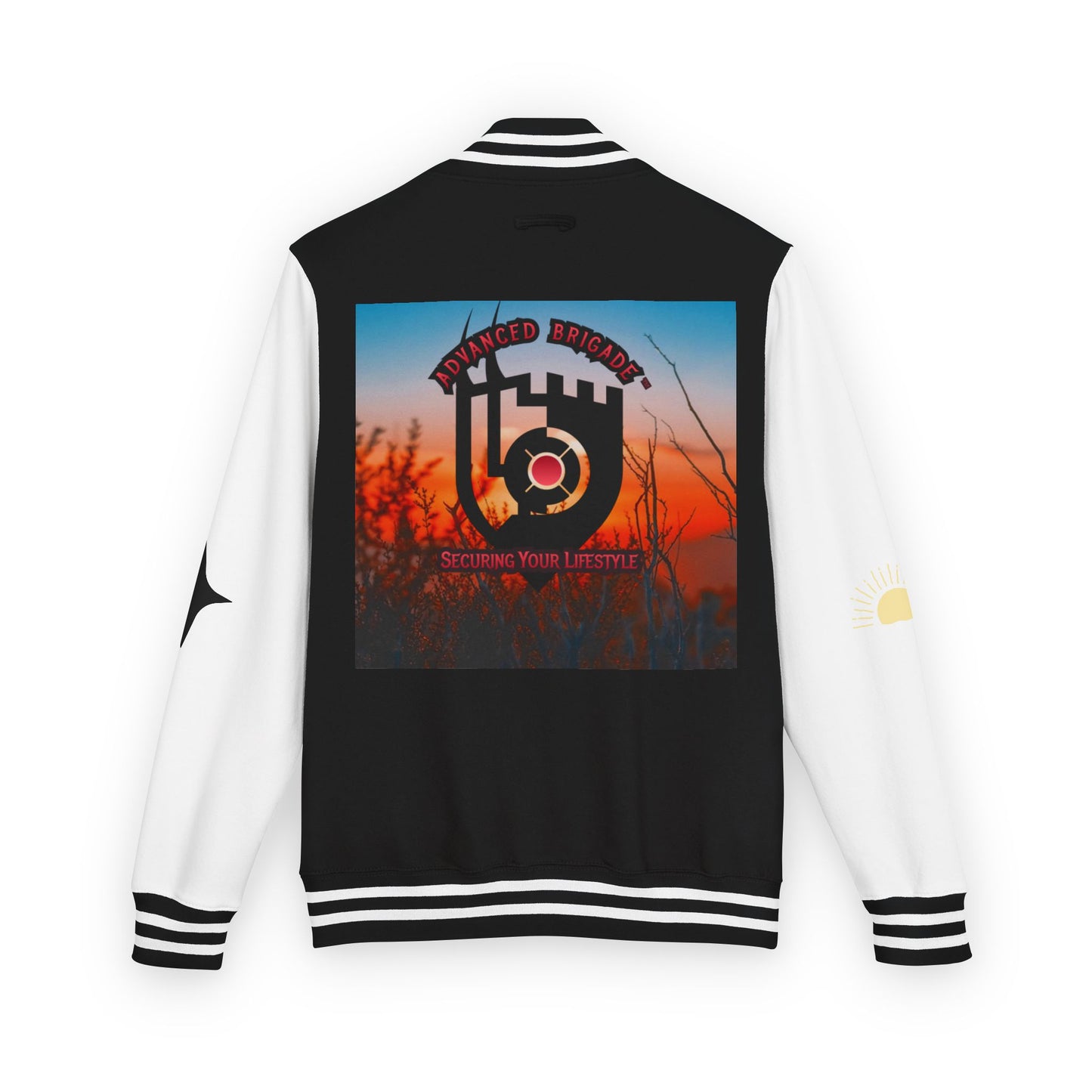 Letterman Jacket — Retro Sunset Shield Logo Varsity Jacket