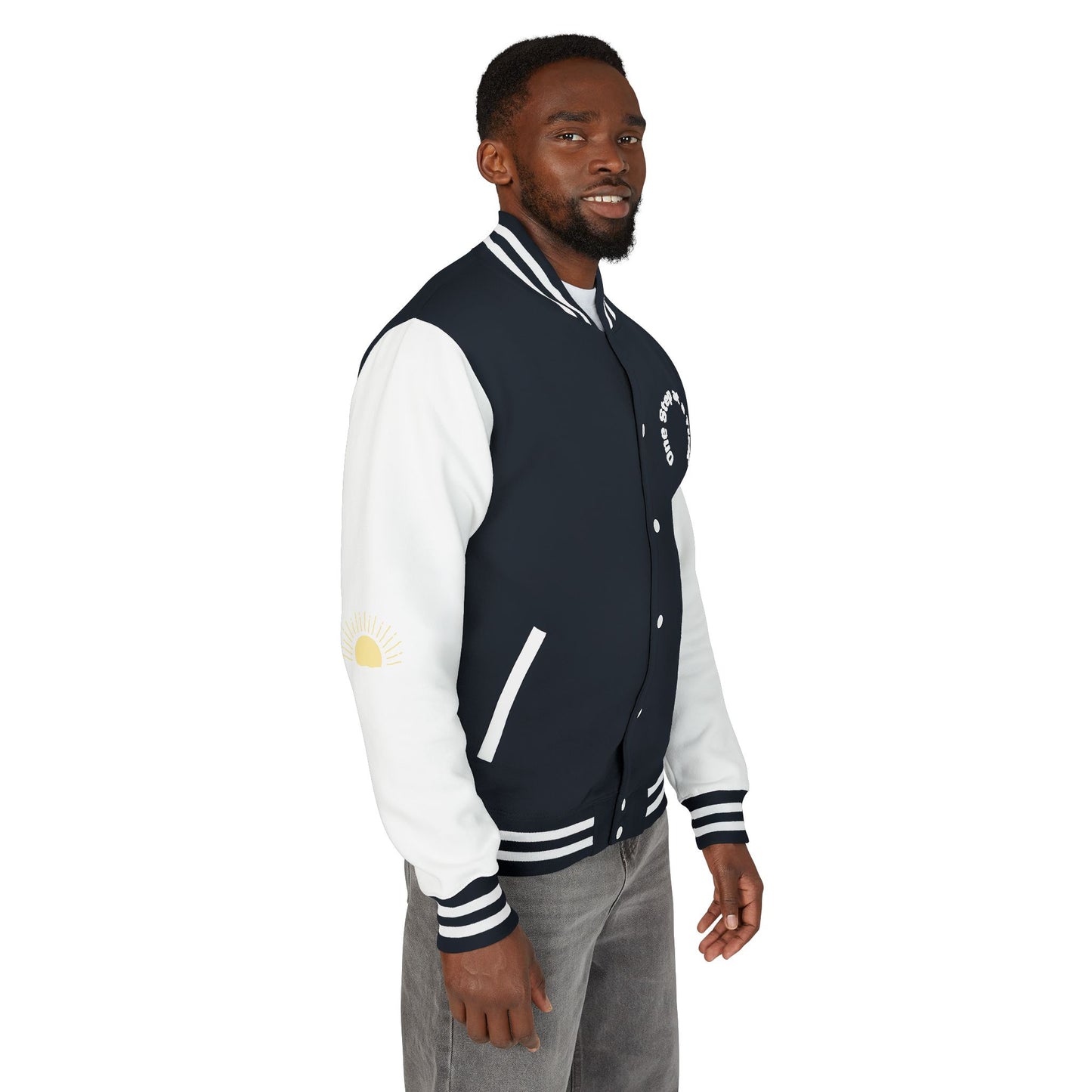 Letterman Jacket — Retro Sunset Shield Logo Varsity Jacket