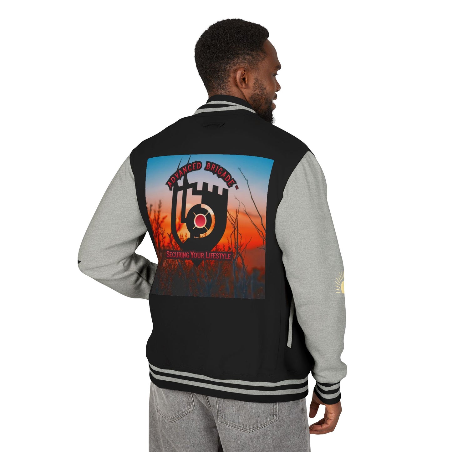 Letterman Jacket — Retro Sunset Shield Logo Varsity Jacket