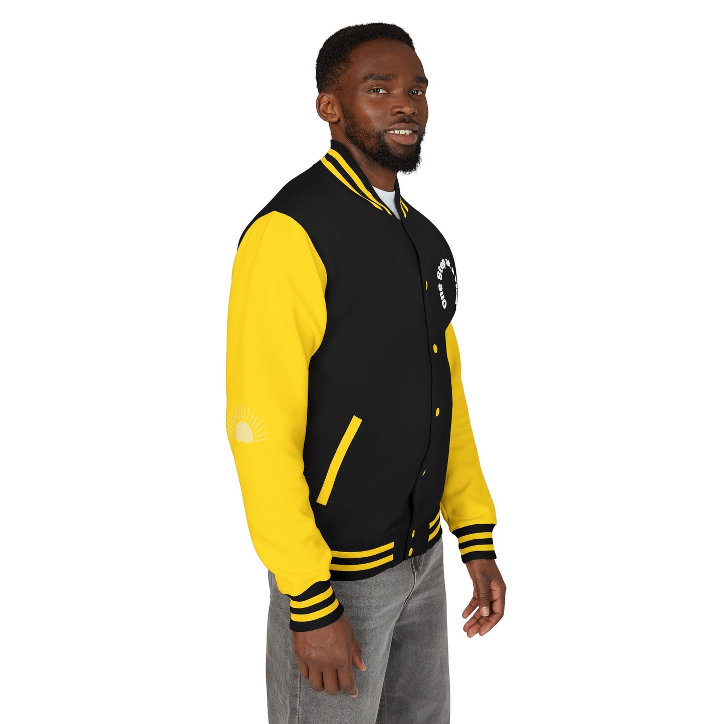 Letterman Jacket — Retro Sunset Shield Logo Varsity Jacket
