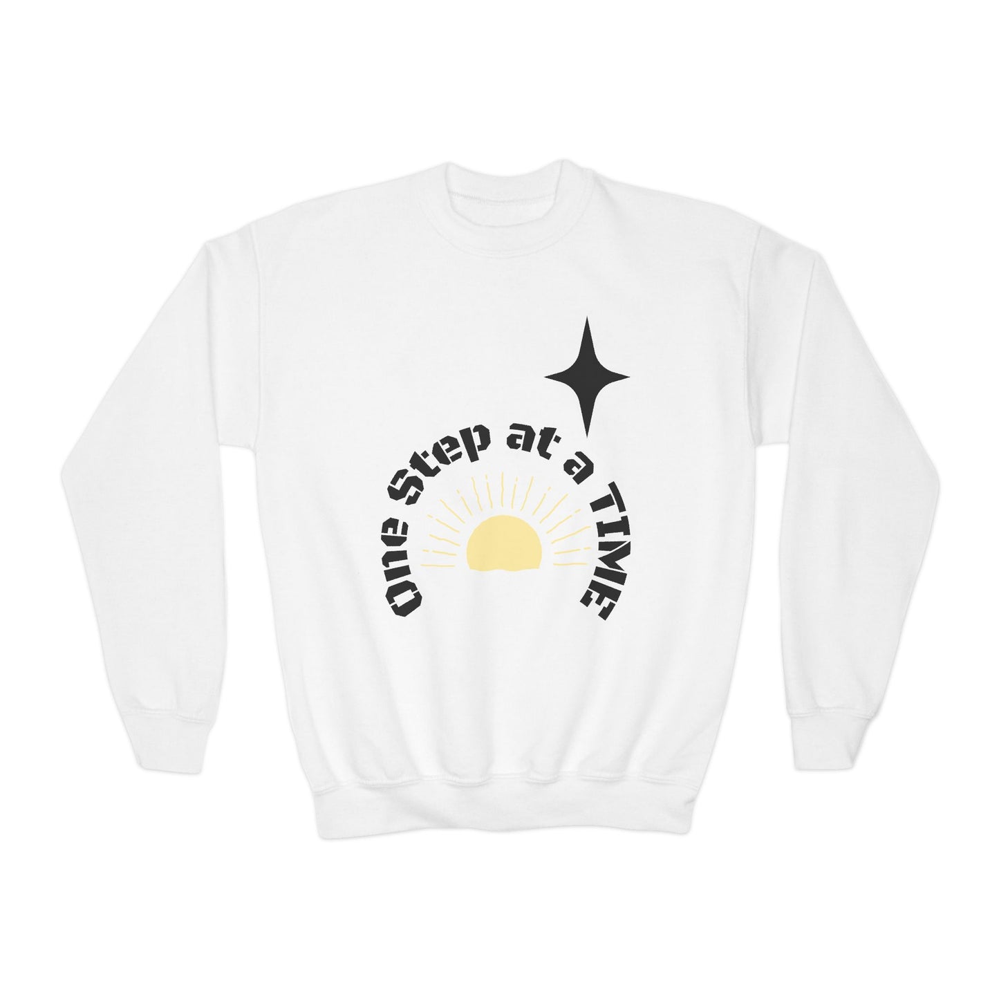Youth Crewneck Sweatshirt — "One Step at a Time" Sunrise Graphic