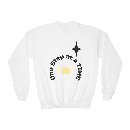Youth Crewneck Sweatshirt — "One Step at a Time" Sunrise Graphic