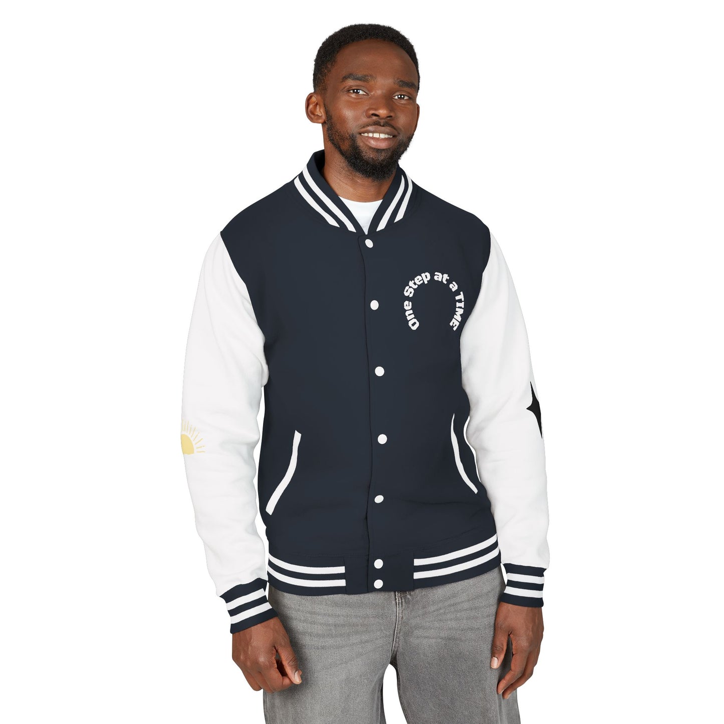 Letterman Jacket — Retro Sunset Shield Logo Varsity Jacket