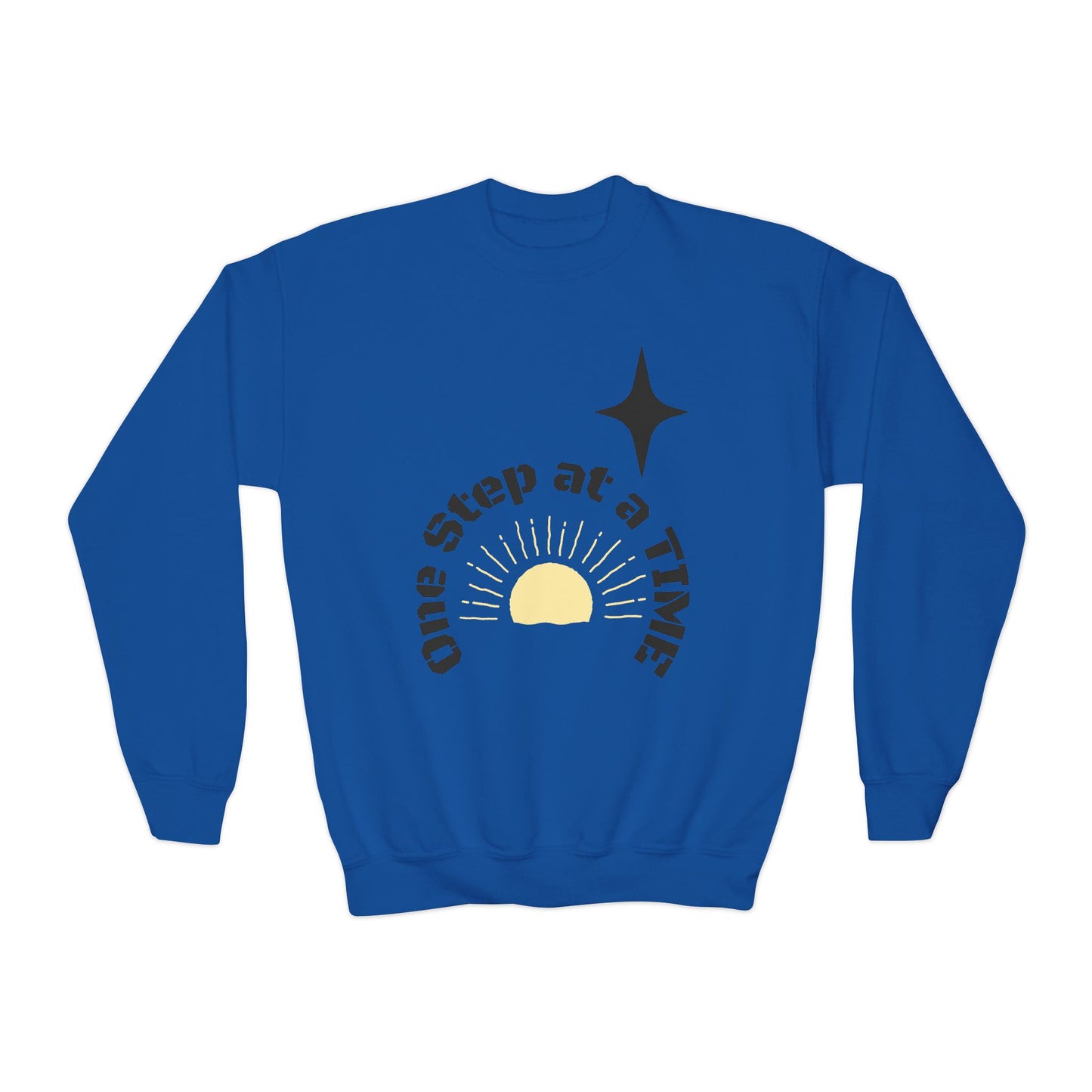 Youth Crewneck Sweatshirt — "One Step at a Time" Sunrise Graphic