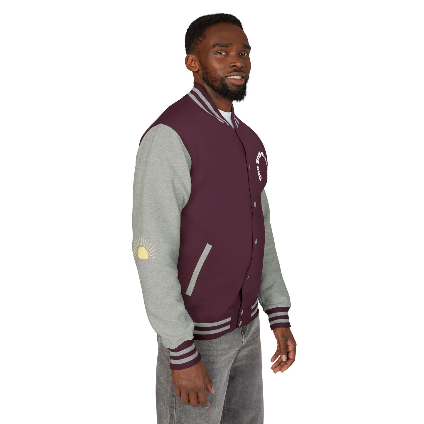 Letterman Jacket — Retro Sunset Shield Logo Varsity Jacket
