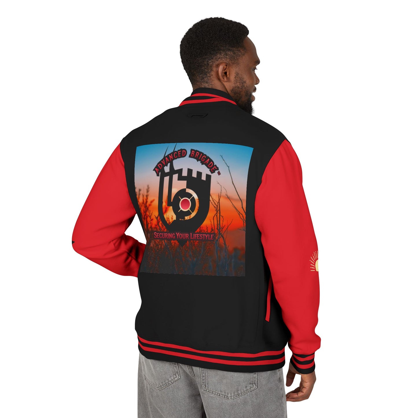 Letterman Jacket — Retro Sunset Shield Logo Varsity Jacket
